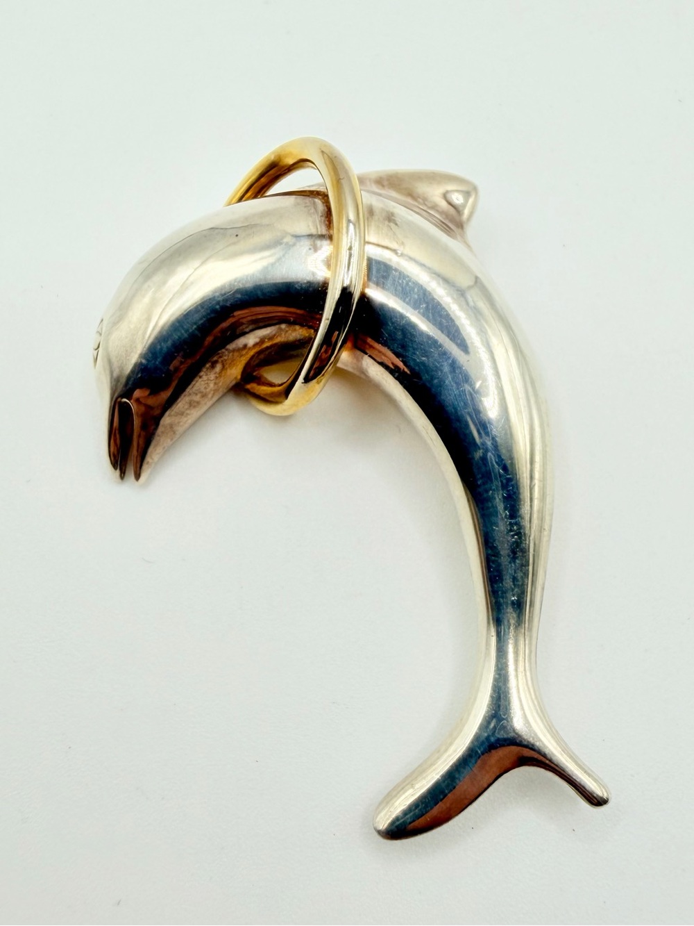 Vintage Silver Tone Dolphin Jumping Brooch